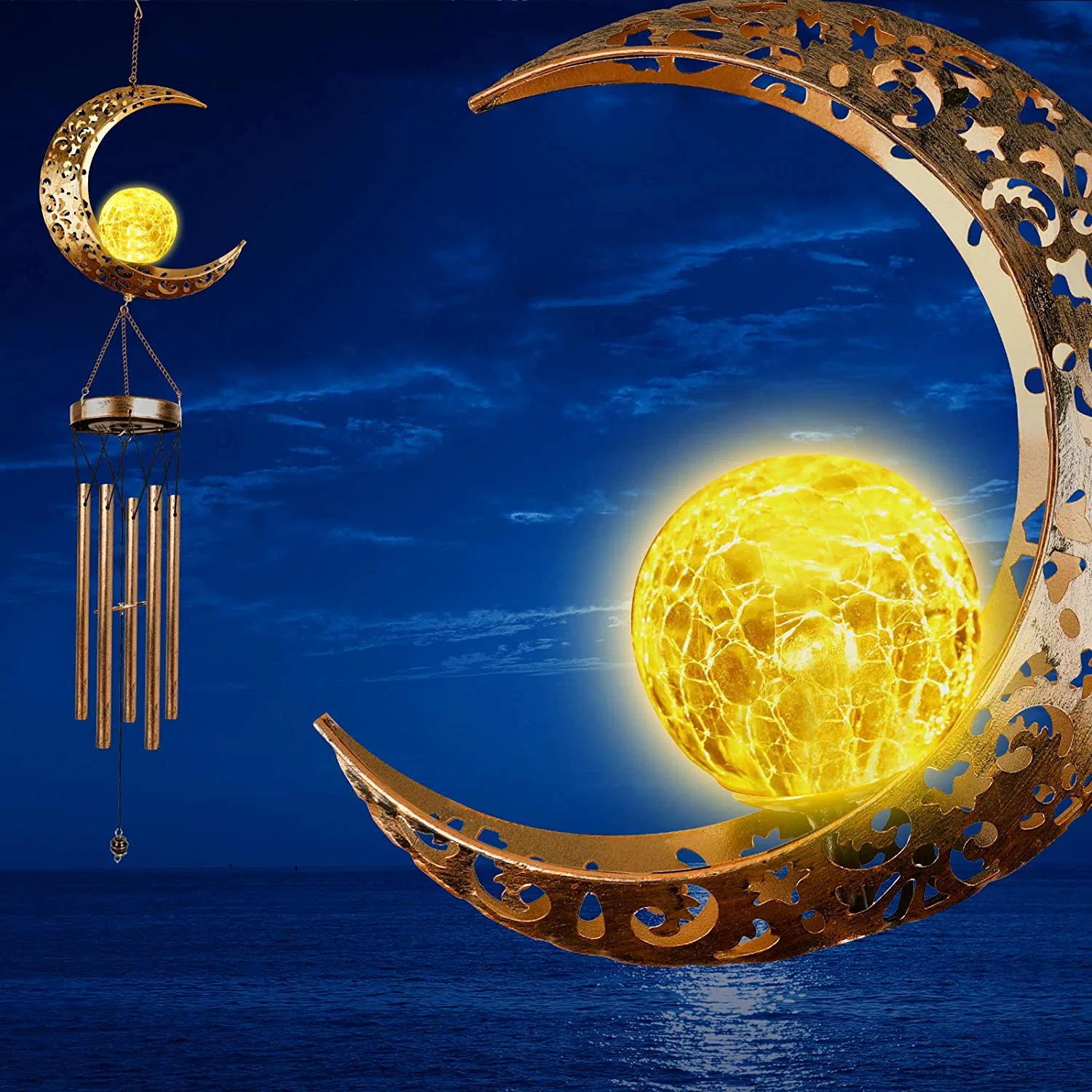 Solar Music Wind Chime Moon Garden Ornament