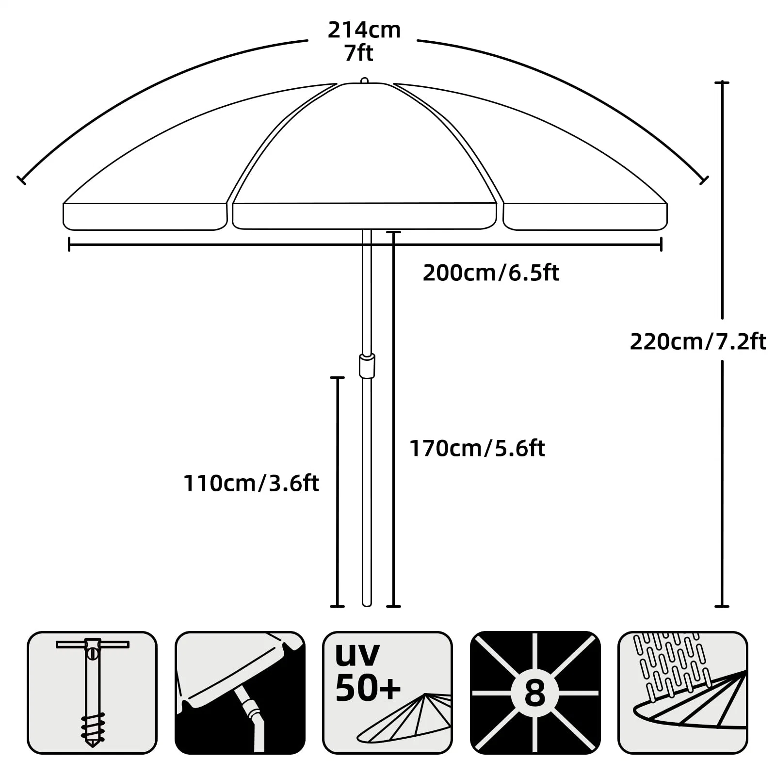 Un estilo moderno de protección UV 50+ Garden Beach Pool Patio exterior de la sombrilla paraguas