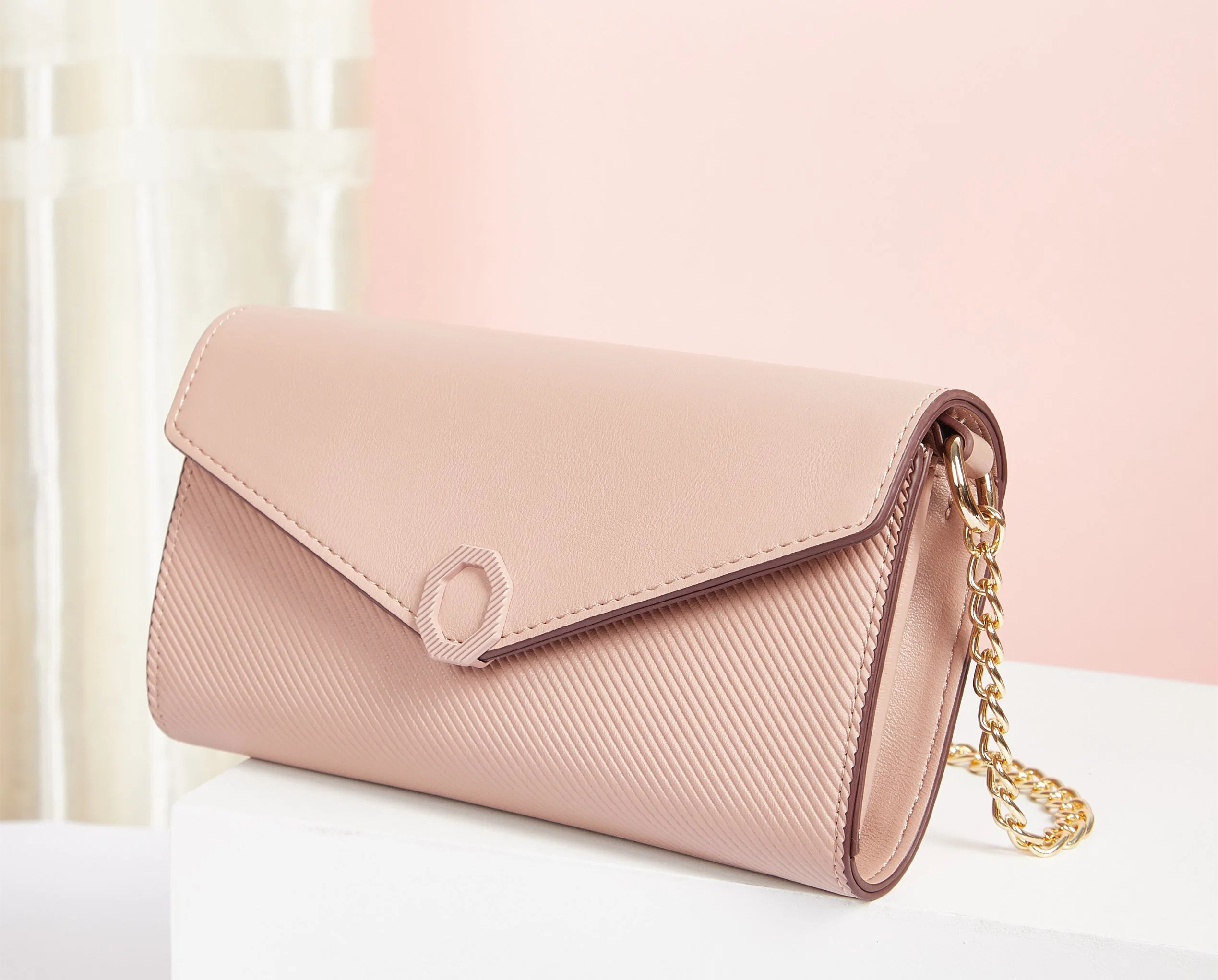 Soft Leather Long Wallet Large Capacity Wallet Shoulder Bag Pink