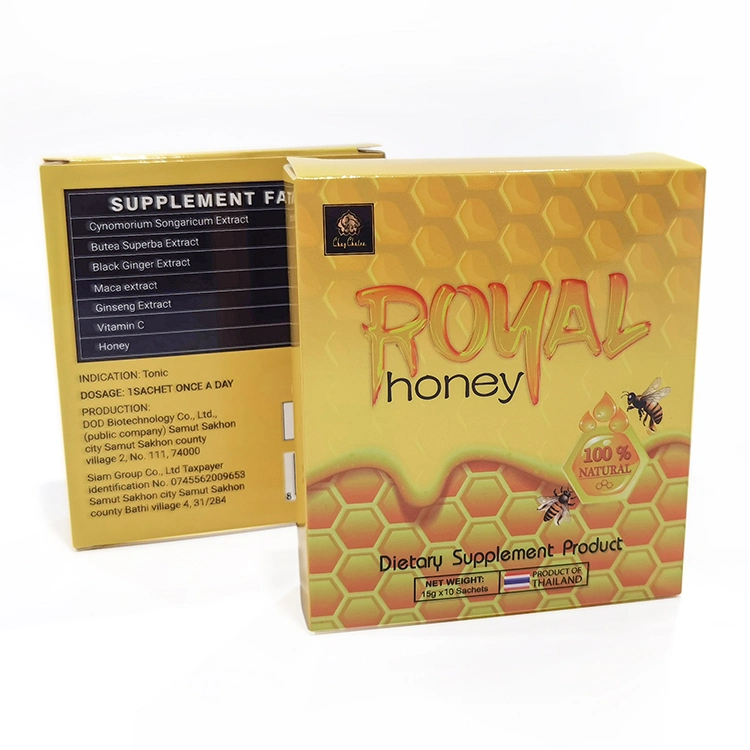 Apoyo OEM ODM Natural Herbal dulce Miel maravillosa miel para Los hombres curando la disfunción para el efecto rápido masculino y no Efecto secundario Royal Honey en Golden Box