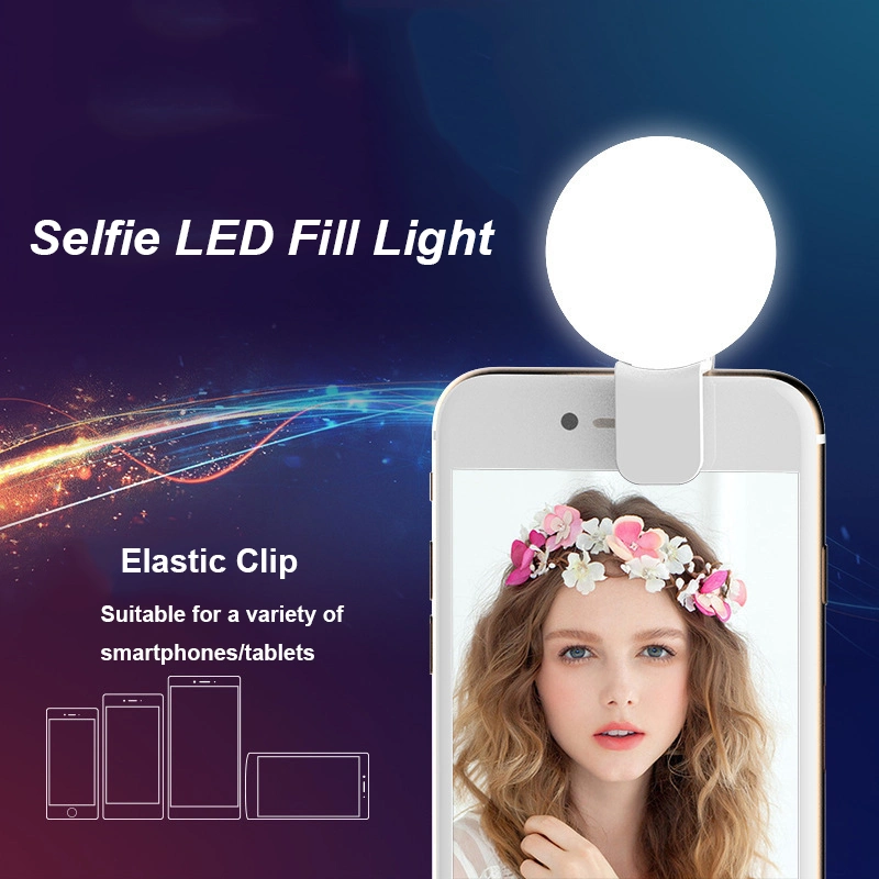 Amazon Hot Sale Promoción de regalo recarga Mini LED Luz de relleno Teléfono móvil Rellenar externo Luz Flash Belleza LED Selfie anillo Luz