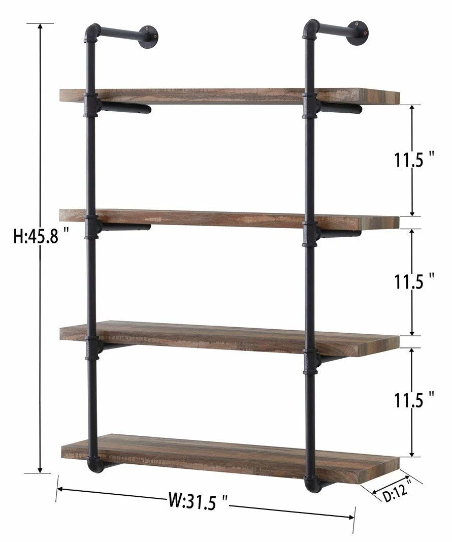 Industrial Pipe Shelf Wood Shelves Wall Mounted, Metal Pipe Shelves Floating Book Shelves, Steampunk Wall Shelves for Office