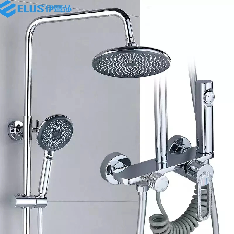 Multi-Function Shower Bath Set Rainfall Chrome Brass Wall Mount Bathroom Shower Set with Sprayer
