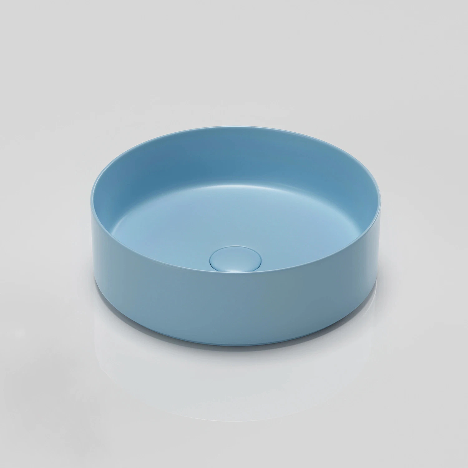 14 pulgadas Mate Azul claro Cerámica vaso redondo lavabo Cuarto de baño Cuenca de arte de porcelana