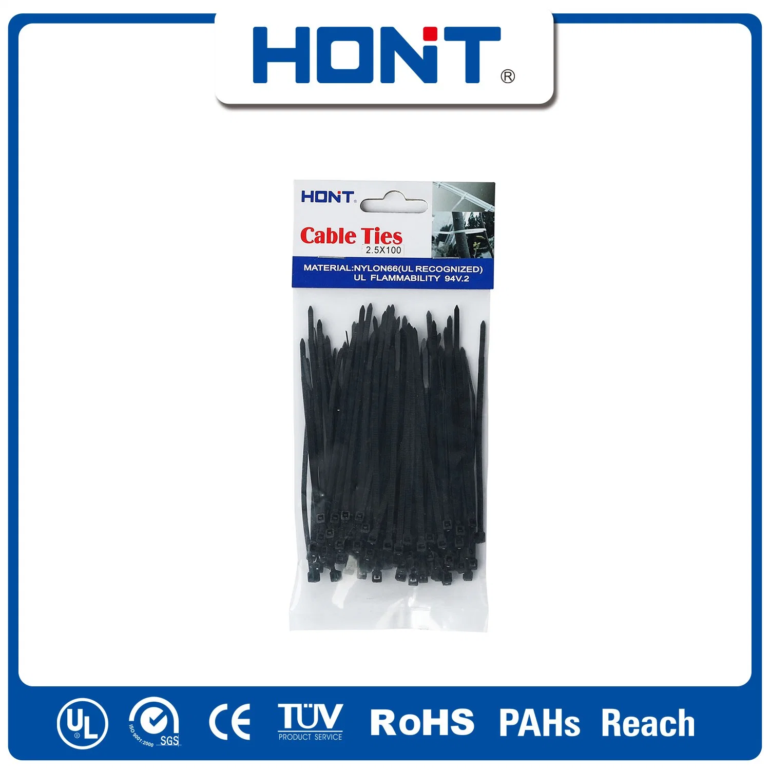 2.5/3.6/4.8/7.2/9/12 ISO Approved Hont Plastic Bag + Sticker Exporting Carton/Tray Label Tag Nylon Cable Tie