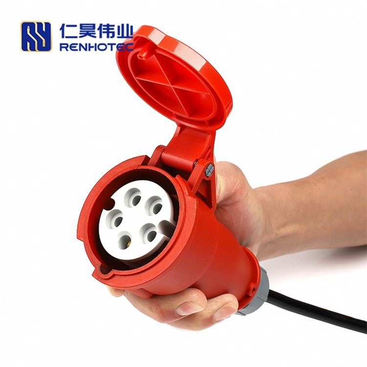 22kw Portable Charging Cable Type 2 3 Phase 32A Connector Mode 2 IEC 62196 to Red Cee Plug with 5 Meters Cable