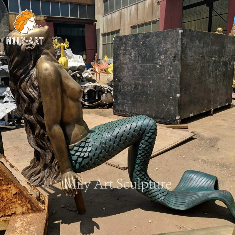 Gran jardín al aire libre el arte de la vida de metal de bronce de tamaño de la Estatua de sirena