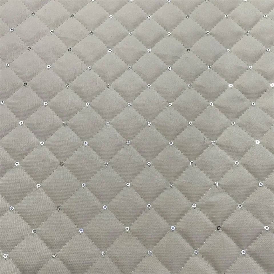 Polyester Padded Quilted Sequin Fabric Embroidery Checkered Rhombic Lattice Fabric for Bag, Bedding, Curtain, Dress, Garment, Home Textile (100%polyester)