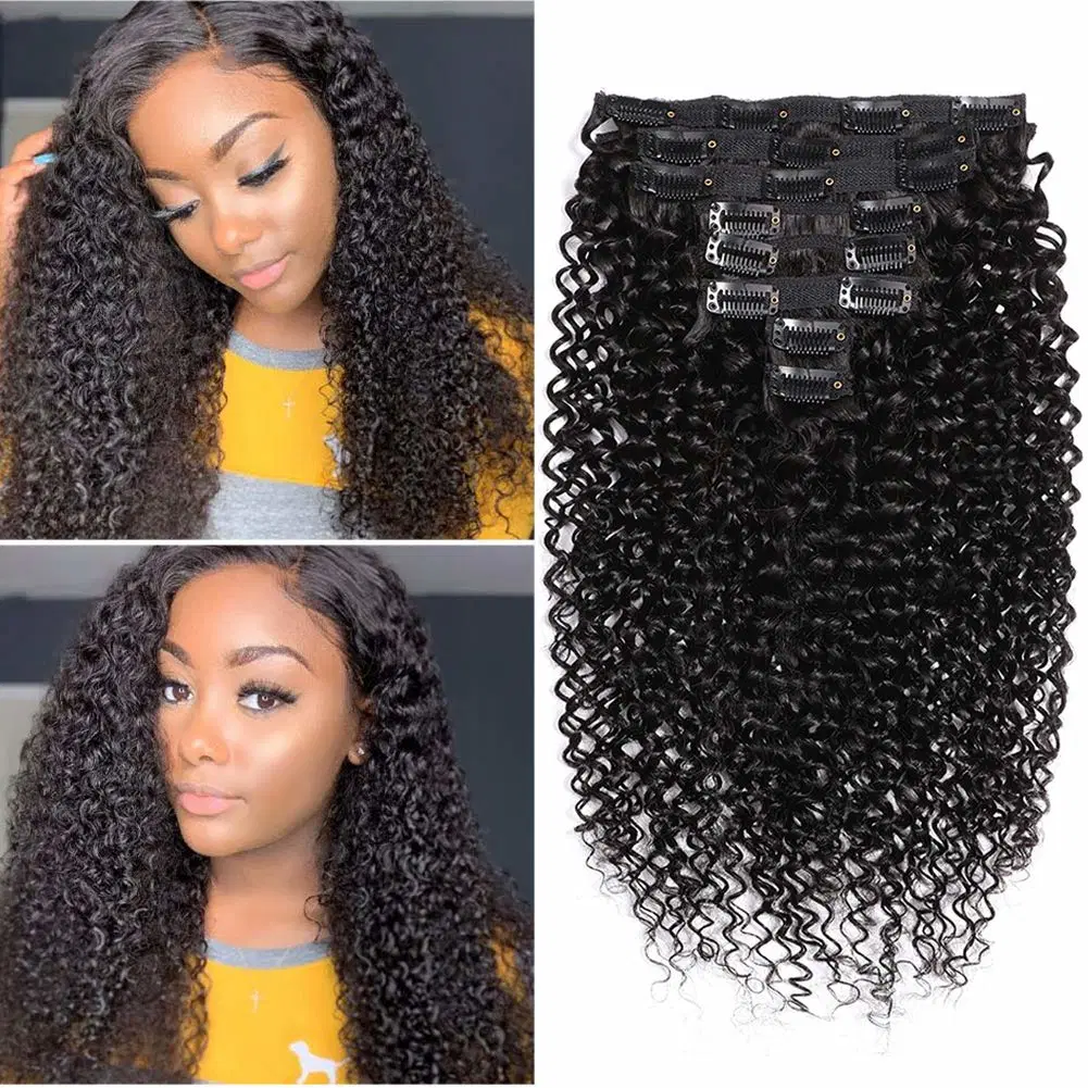 Kbeth Human Hair Extension Clip in for Black Women Hand Tied Hair Weave Remy Custom Long Yaki Kinky Straight Brazilian 100 Unprocessed Clip in Hair Extensions