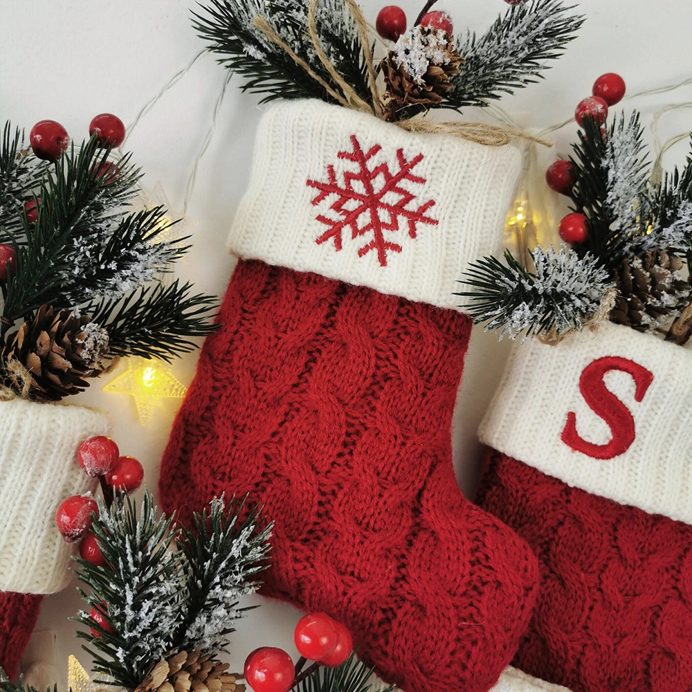 Feliz Navidad Calcetines Rojo copo de nieve Alfabeto Cartas Navidad calcetín de Navidad Adornos de colgante de árbol para el hogar Xmas Gift