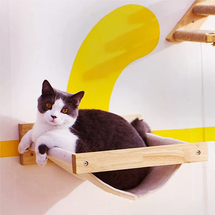 Eco-Friendly Cat Soft Mat Cat Shelf Modern Wall Mounted Furniture Bed Wooden Cat Wall Shelves with Hammock