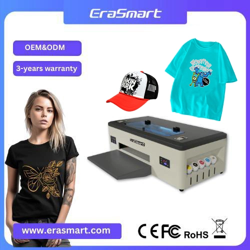 Erasmart DTF Vinyl Digital Druckmaschine für Textil-Textildrucker A3 DTF-Drucker mit Rolle für T-Shirts L1800 1390 DX5
