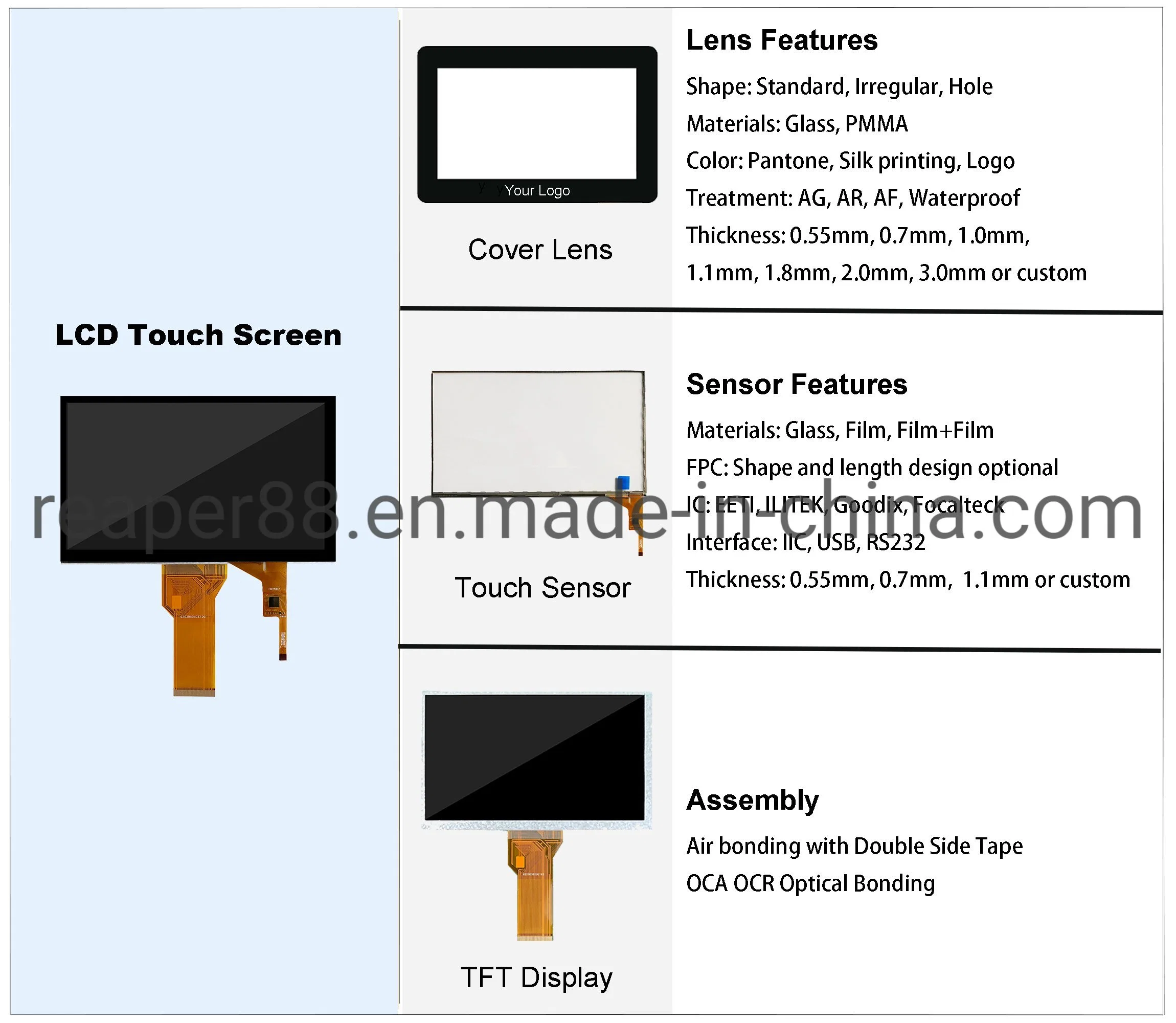 Pantalla de visualización LCD TFT OEM de 10.1 pulgadas 1024*600 HD-Mi/RGB/Lvds/Mipi Módulo de pantalla LCD con panel táctil capacitivo