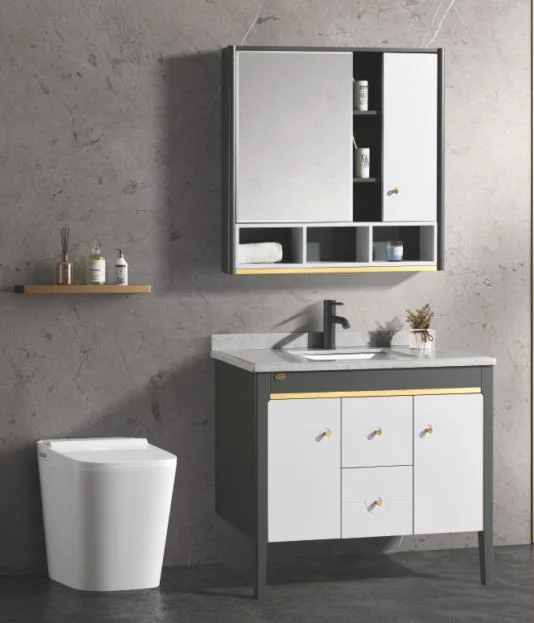 Classtic Solid PVC Bathroom Side Cabinet with Marble Vanity Top