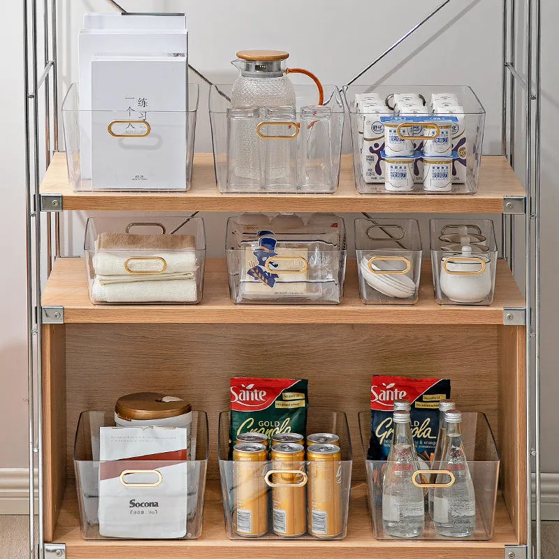 Home Plastic Gold Desk Bathroom Durable Transparent Storage Organizer Box