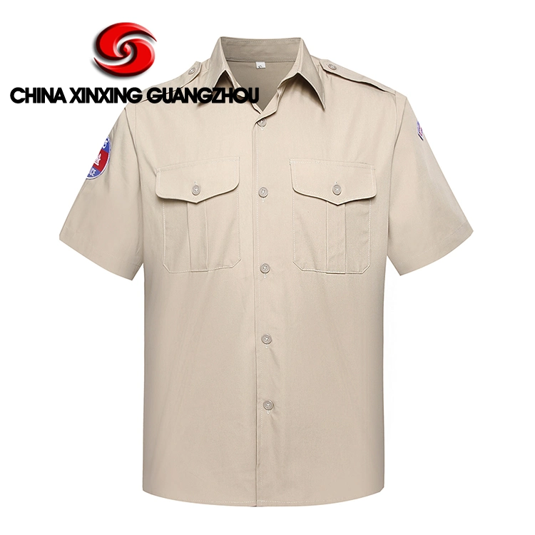 Cambodia Police Shirt Short Sleeve Polyester Cotton Plain Fabric Khaki Men's Shirt