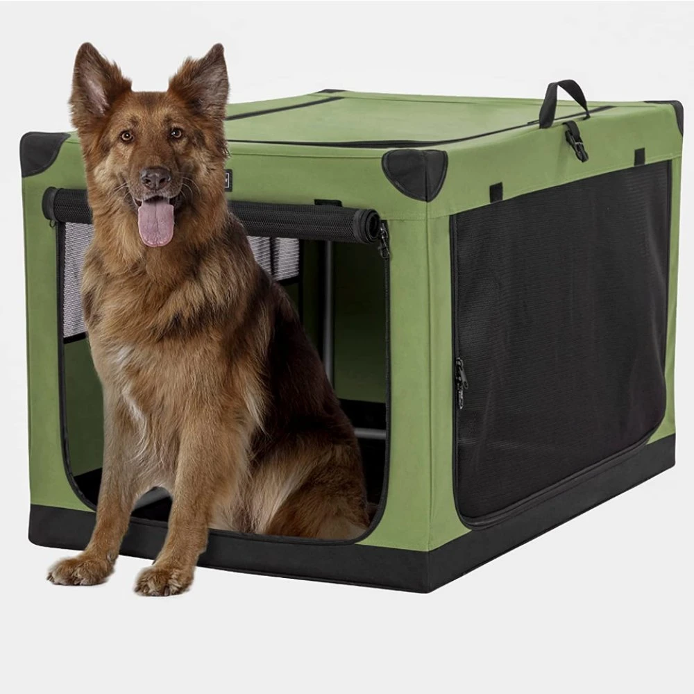 Plegable portátil Amazon caliente Venta suave cara perro crate con Bastidor de acero fuerte