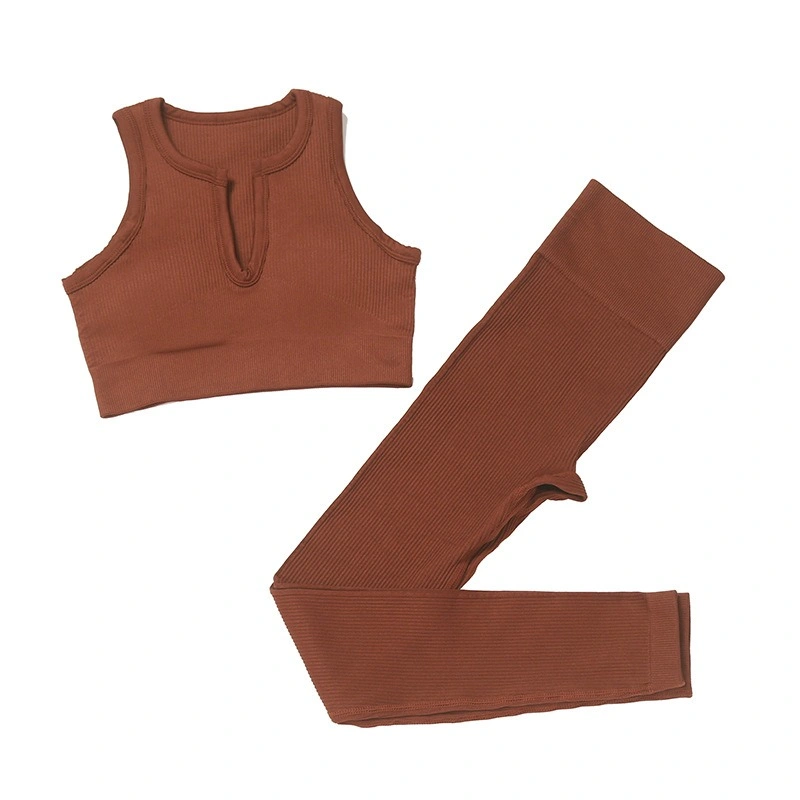 Sleeveless V-Neck Vest and Pants Multicolour Ribbed Cloth Yoga Wear Women Summer Sports Two-Piece Fitness Suit Jy1549