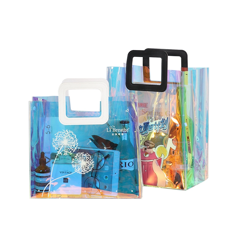 Exposición de la bolsa de publicidad transparente holograma holográfica Bolsa de compras con Logo