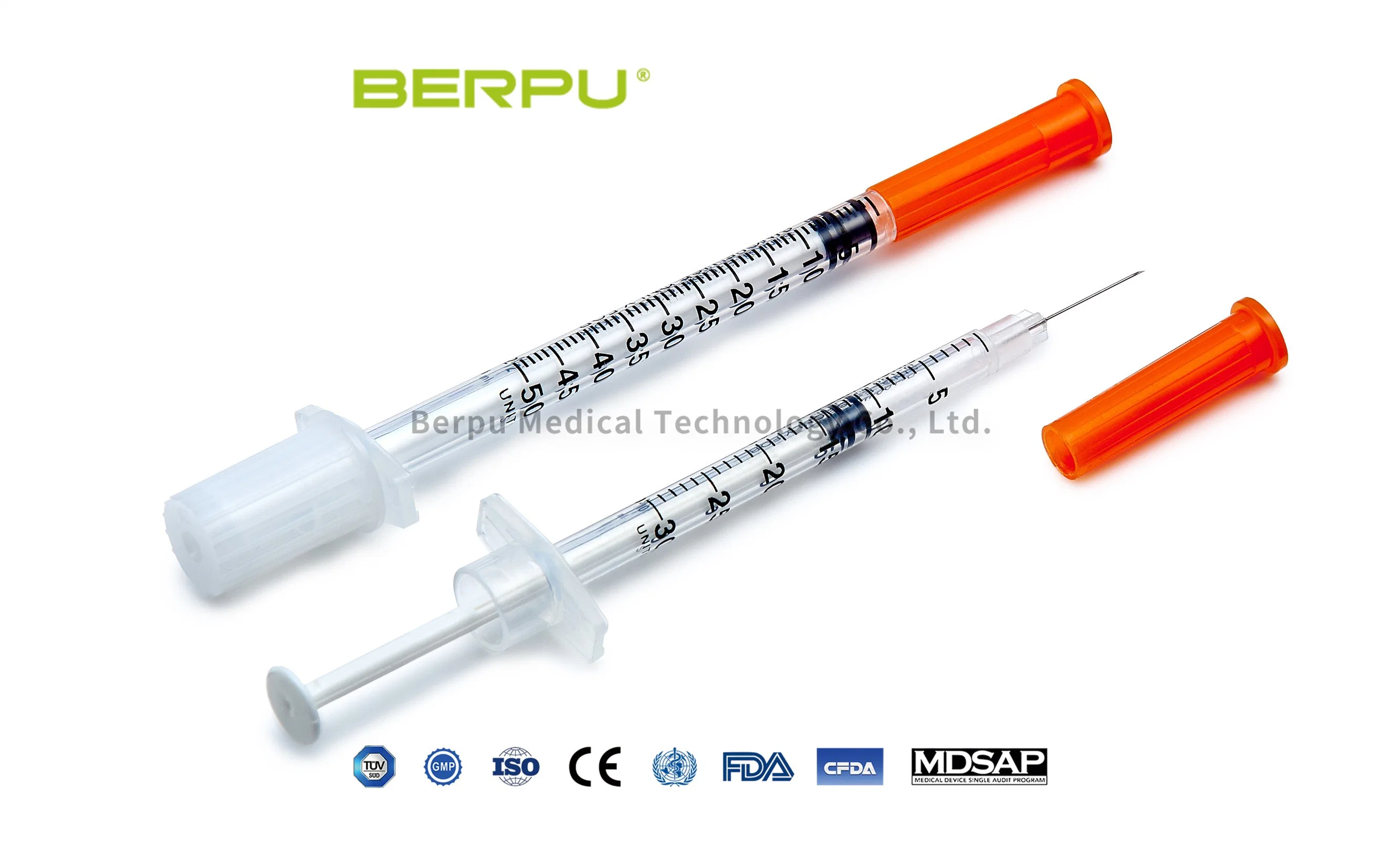 Eo Sterile Disposable Medical Blister or 10PCS Polybag Package Diabetes 1ml 0.5ml 0.3ml Insulin Syringe with Fixed Needle 29g 30g 31g*6mm