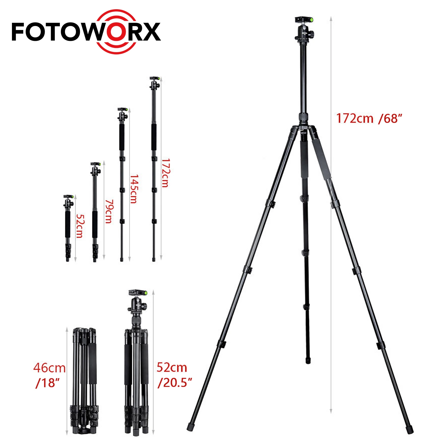 Fotoworx 68 Zoll Aluminium-Legierung Kamera Stativ Abnehmbare Monopod