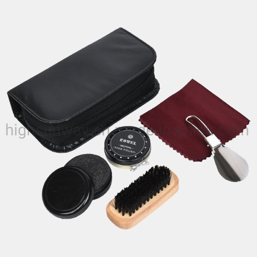 PU Leather Zipper Case Promotional Shoe Polish Kit Travel Shoe Care Set Shoe Shine Set