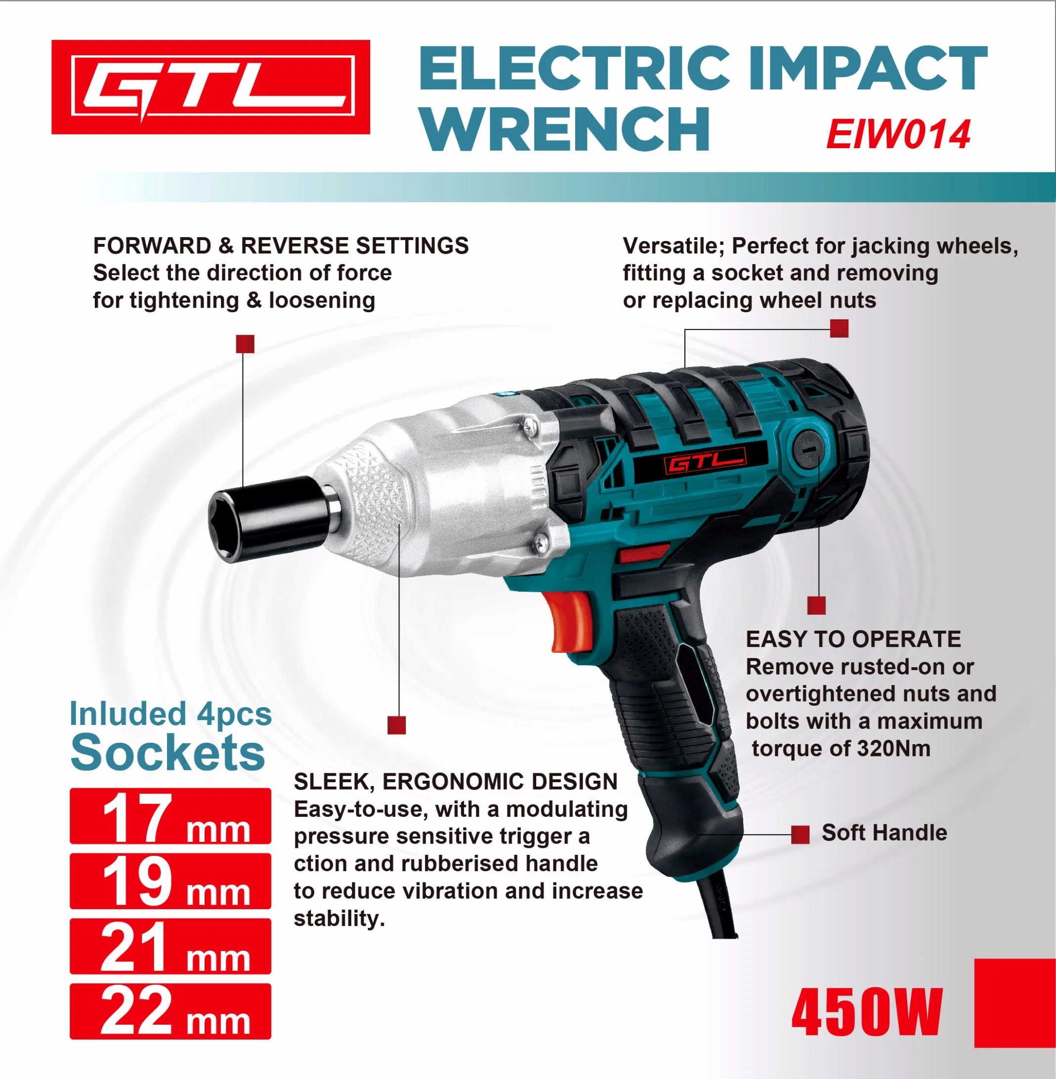 Chave de impacto eléctrica, 450 V chave de impacto eléctrica para casa e jardim (EIW014)