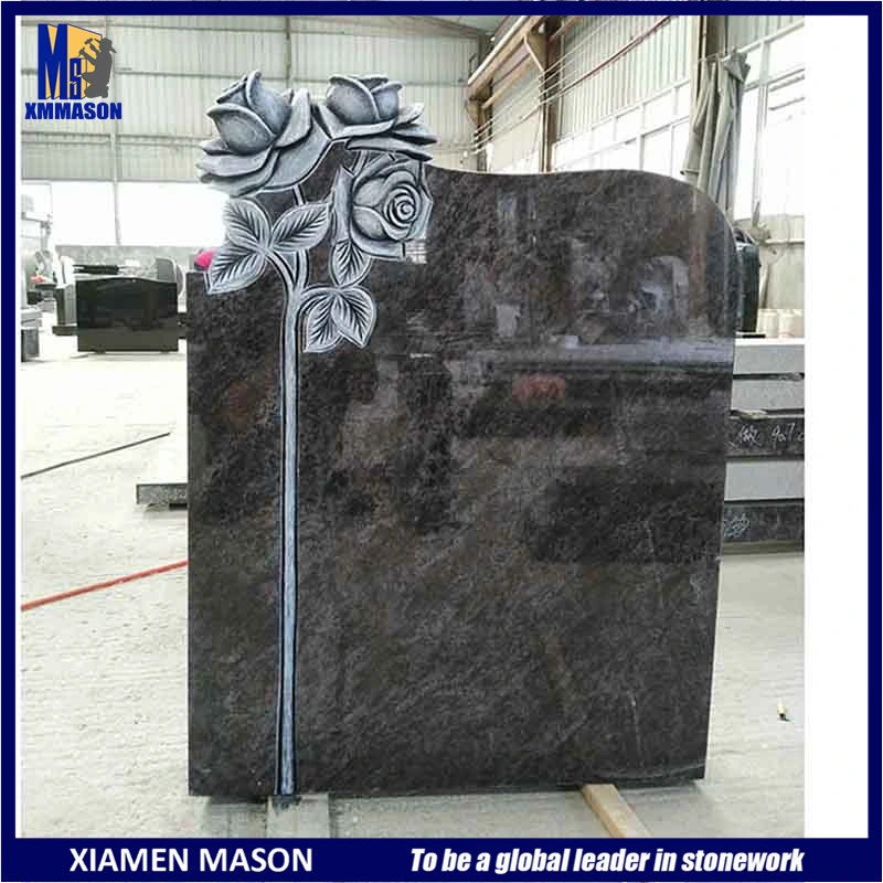 Unique Shape Bahama Blue Granite Kerb Memorial Gravestone