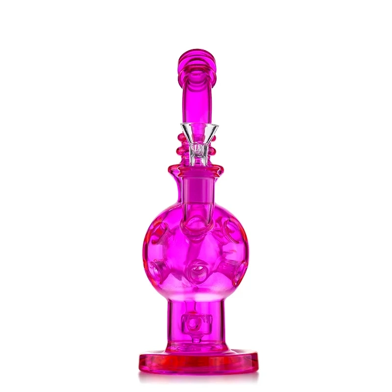 9.2 Inches Recycler Bent Type Hookah Pink Color Glass with Swiss Percolator and 14mm Female Joint