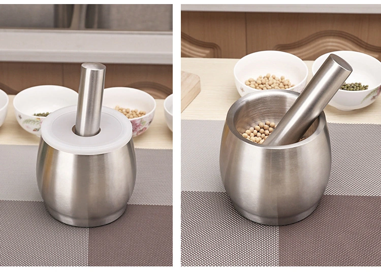 Stainless Steel Mortar and Pestle Set, with Translucent Lid Covering Food Herbs Organic Spices Crusher Grinder Mixing Bowl Crushing Tool Wbb14069