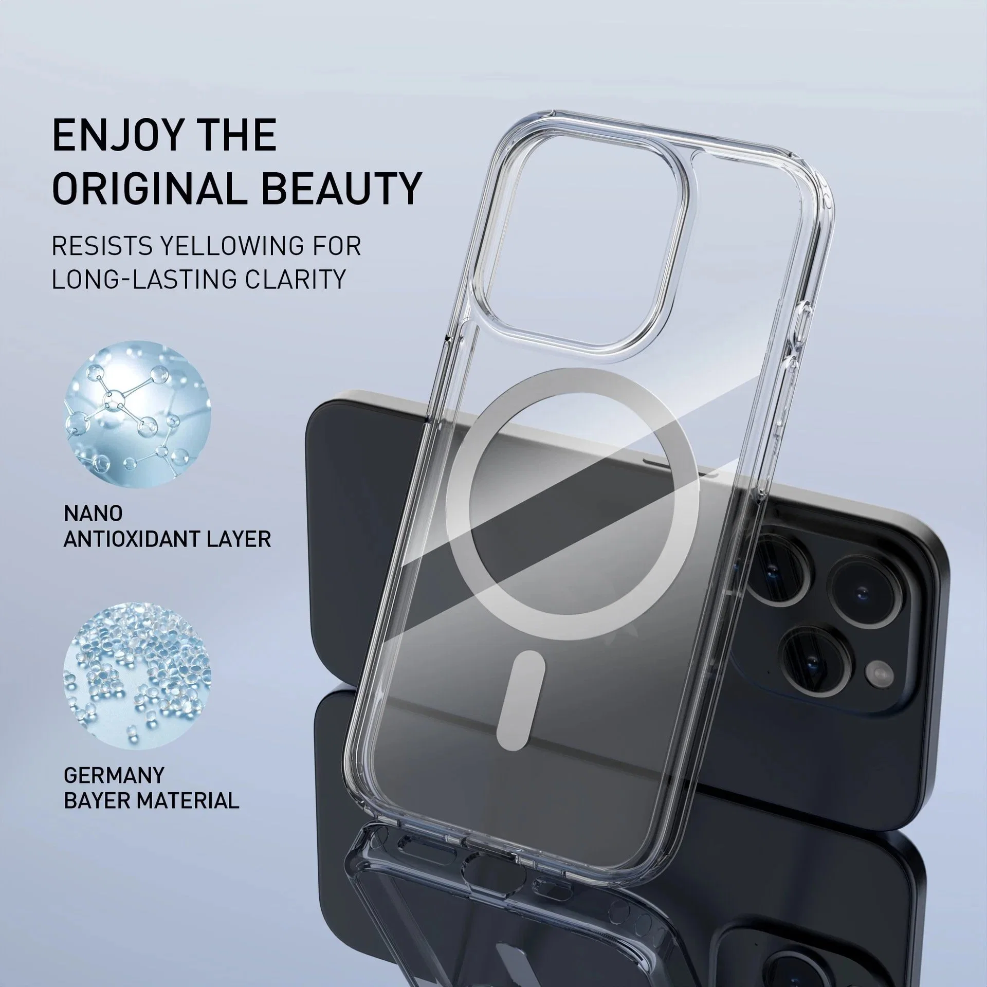 Shockproof Clear Wireless Charging Phone Case with Retail Box Packaging for iPhone 15