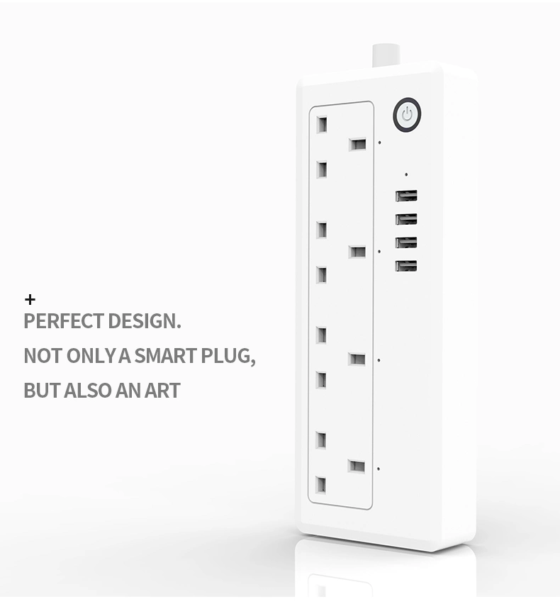 Tuya UK Tipo WiFi Smart Power Strip con 16A 4 Tomas de corriente para Reino Unido y 4 puertos USB toma de extensión eléctrica múltiple Smart Home