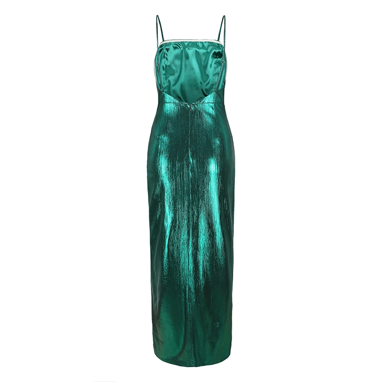 Mujer Verde brillante V cuello camisola parte delantera Slit vestido de noche