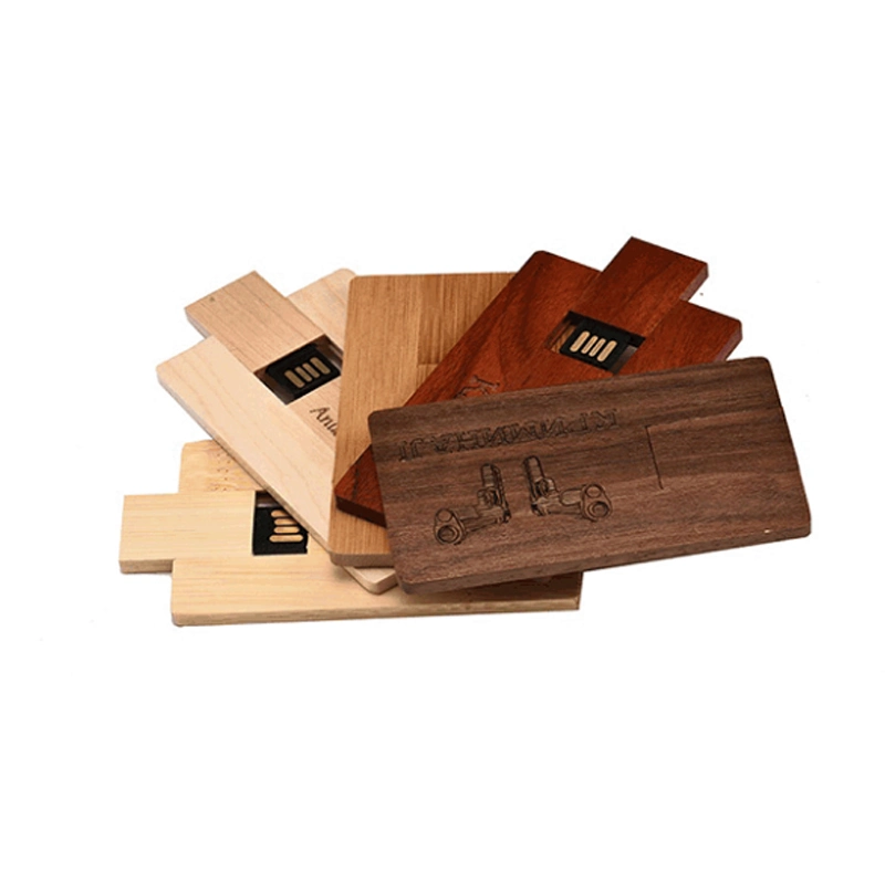 Promotion Wooden Bamboo Credit Card USB Flash Drive Memory Stick Wood Pendrive Custom Logo Engrave 4GB 8GB 16GB 32GB 64GB