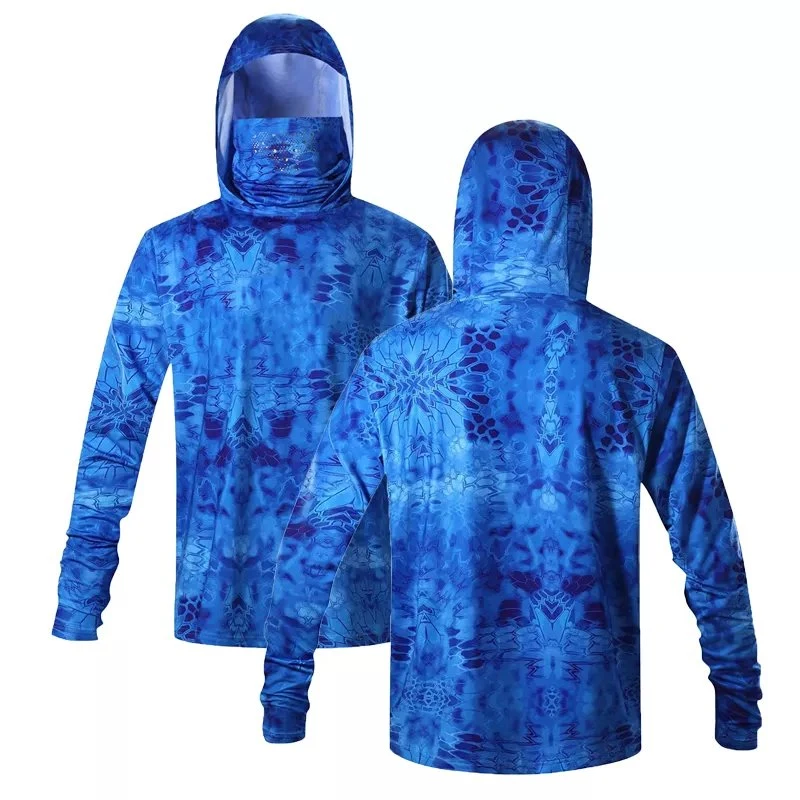 Logo personnalisé UPF 50 vêtements de pêche à manches longues Hoodies Full Chemise de pêche en polyester par sublimation