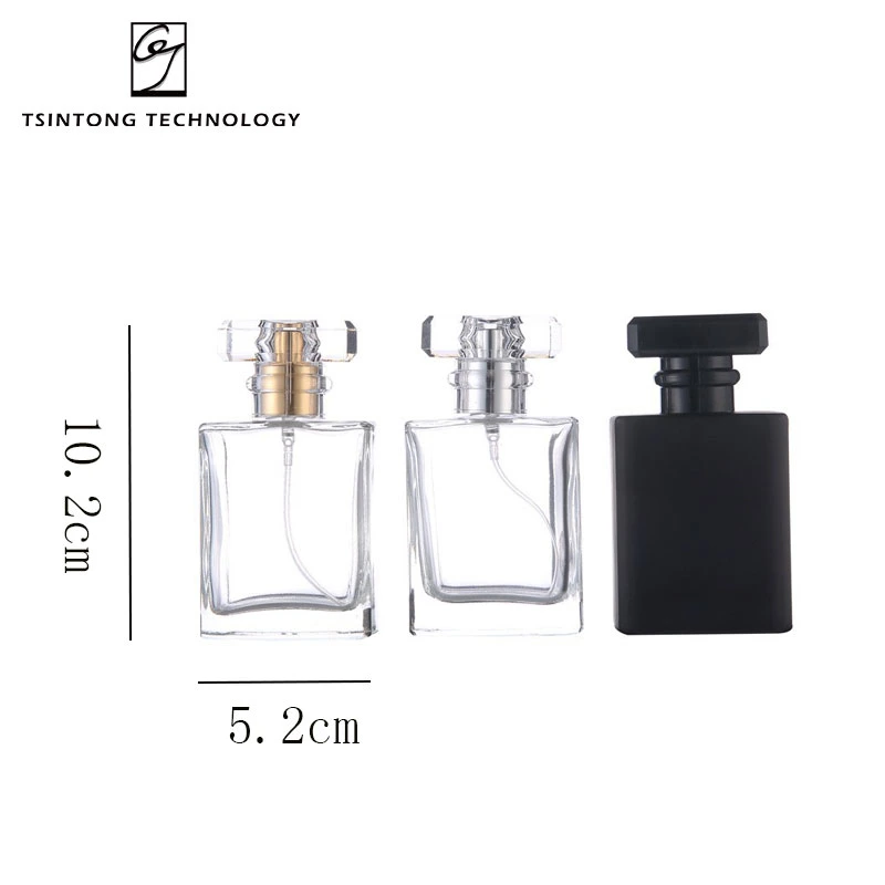 Atacado 30 ml 50 ml 100 ml de fragrância de spray quadrado plano e vazia Frasco de vidro perfume recarregável em preto Parfum