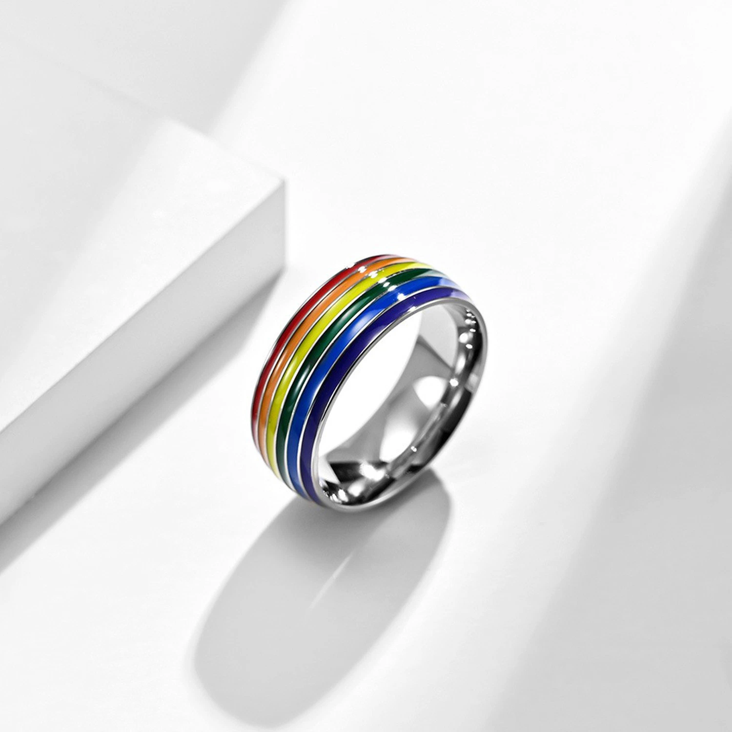 Fashion Jewelry Rainbow Flag Gay Gay Titanium Steel Ring 18K Gold Plated Lara Ring SSR2050g