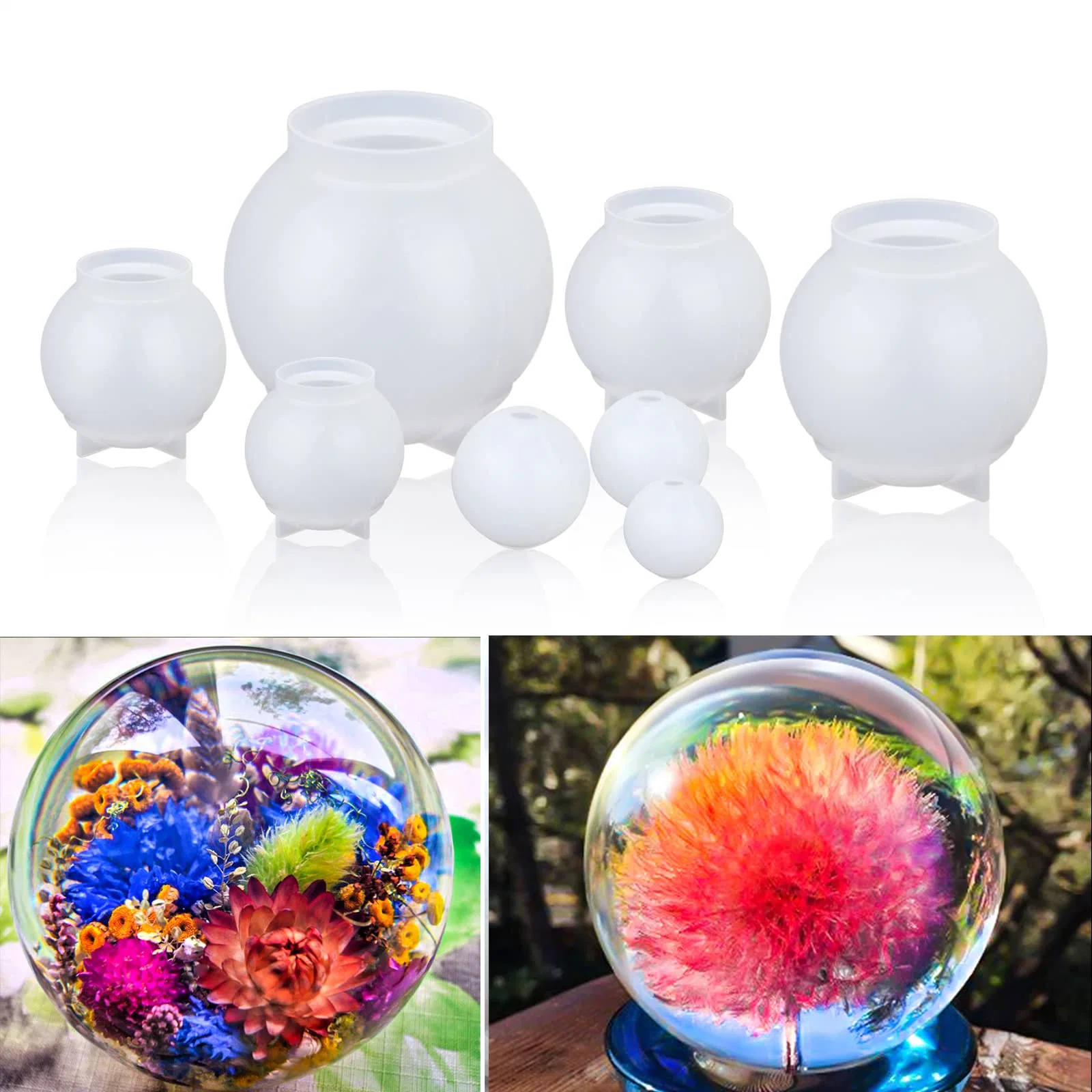 Sphere 3D Seamless Casting Epoxy Resin Molds Flowers Ball Shapes Silicone Mold