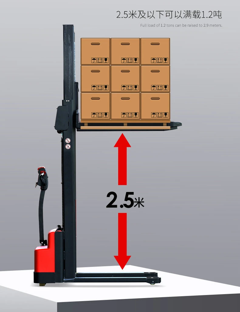 1500kg de capacidad 3000mm de altura apilador Semi-Electric hidráulico