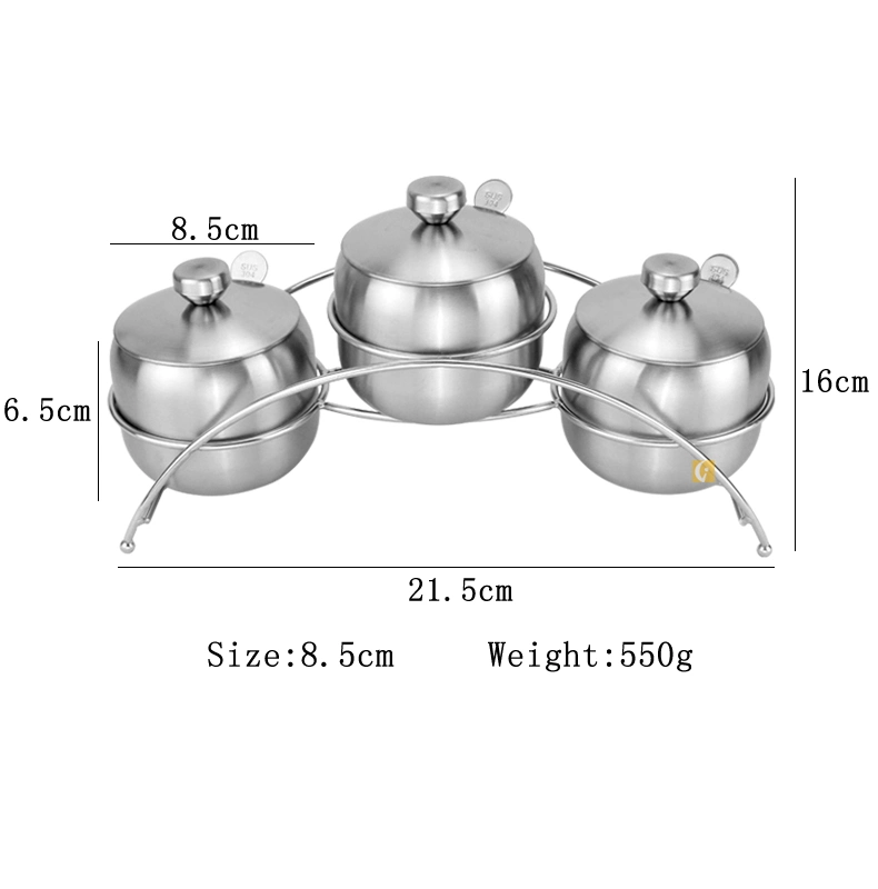 Acero inoxidable 304 de 3 piezas con una cuchara de la botella de especias condimentos cruet de utensilios de cocina