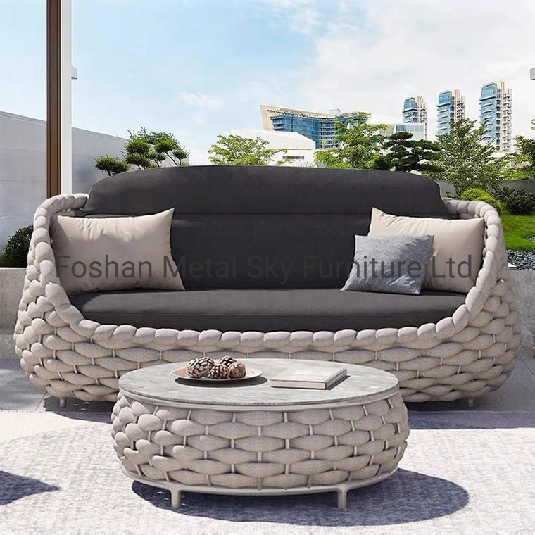 Canapé en aluminium, osier, corde et rotin pour jardin, patio, restaurant et hôtel en plein air