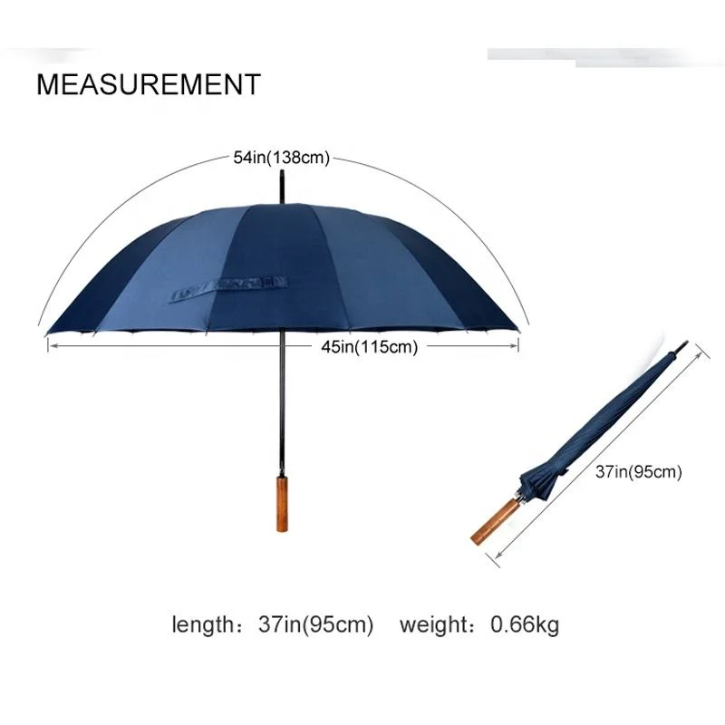 27inches 16ribs Classic Windproof Quality Wooden Handle Straight Golf Men Umbrella