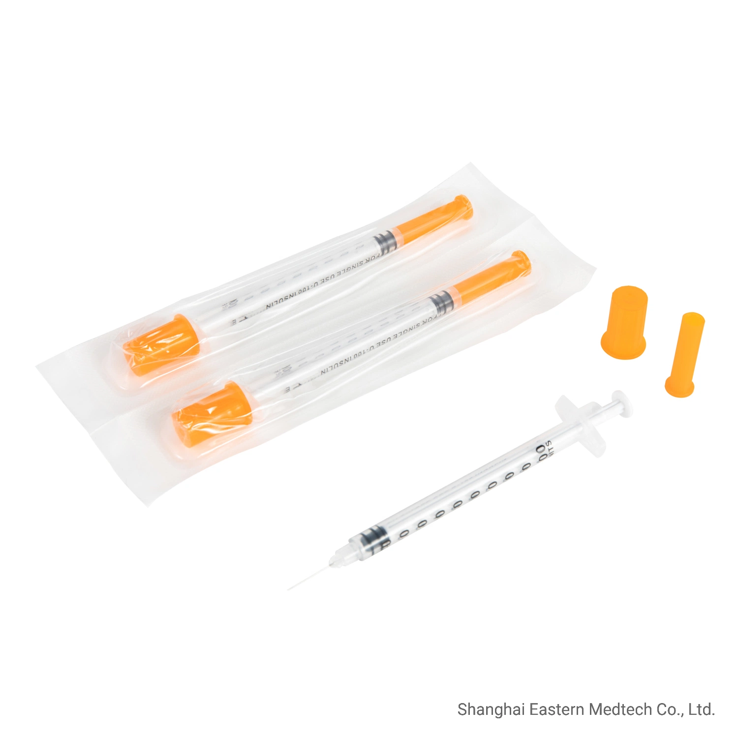 10PCS Per Bag Insulin Injection Disposable Medical Sterile Colored Insulin Syringe with Orange Cap and Needle