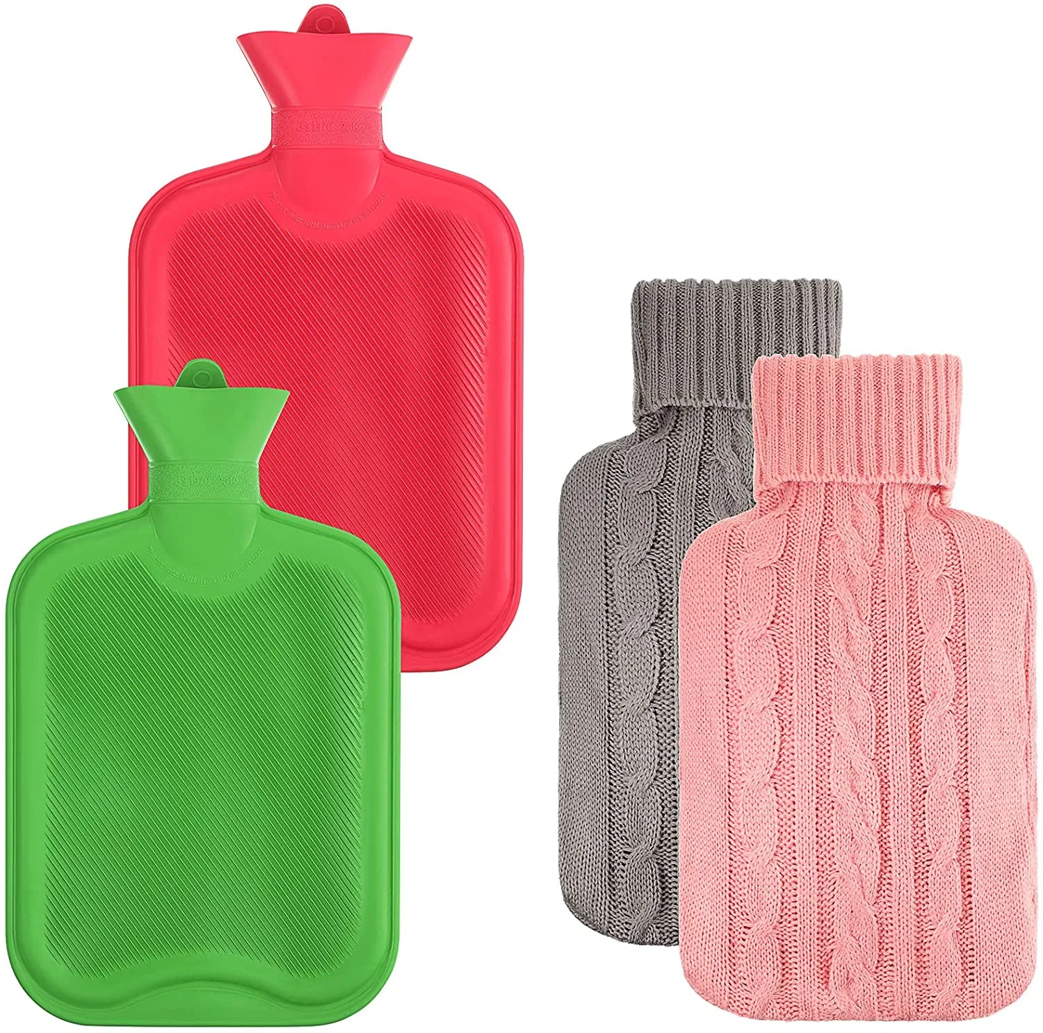 Rubber 2L Hot Water Bottle with Knitted Cover for Cramps Pain Relief