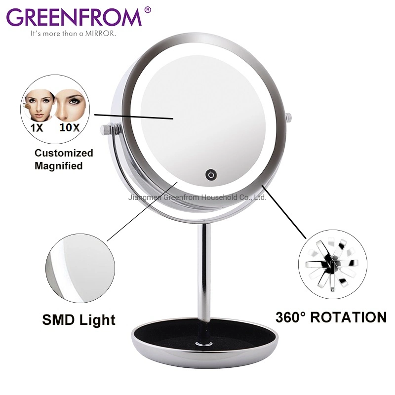 Double Sides LED Light Gfits Cosmetic Makeup Mirror with Tray