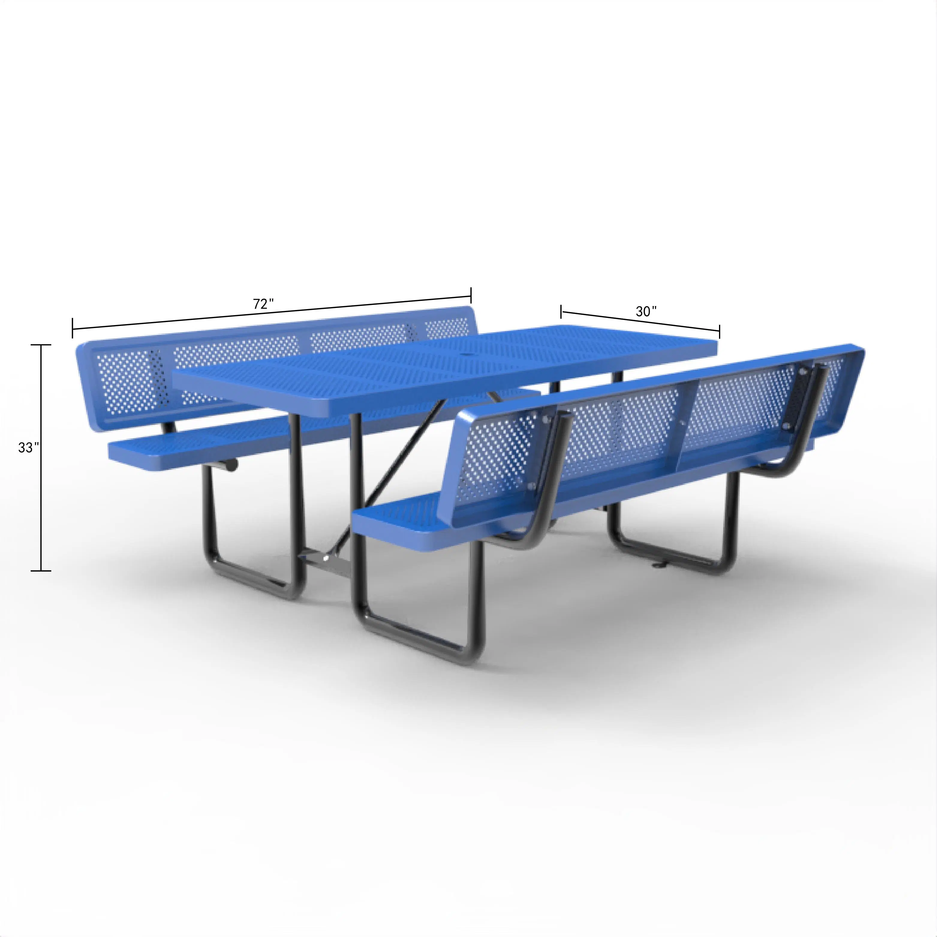 OEM Multi Colors 72 Outdoor Metal Rectangular Mesh Table and Chairs with Long Backrest, Perforated Metal, Blue