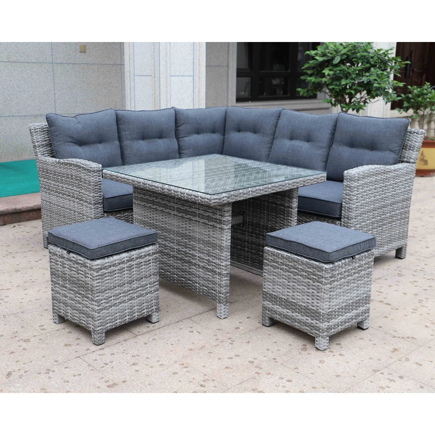 5pcs meistverkaufte Patio Garten Rattan Möbel Wicker Mini Corner Sofa-Set mit Kissen