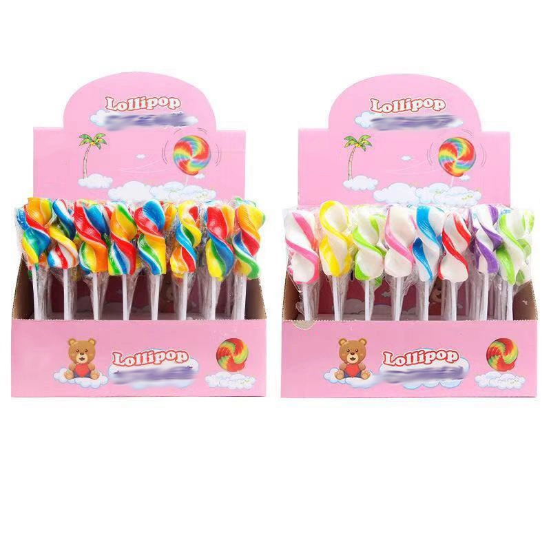 Hecha a mano Colorful Hard Twist Stick Fruity Lollipop Rainbow Lollipop