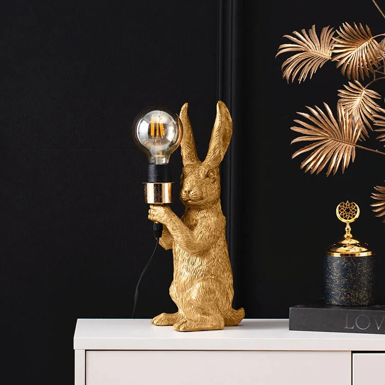 Gift Living Room Decorative Cute Creative Desk Light Modern Gold Table Lamp Resin Rabbit Animal Lamp