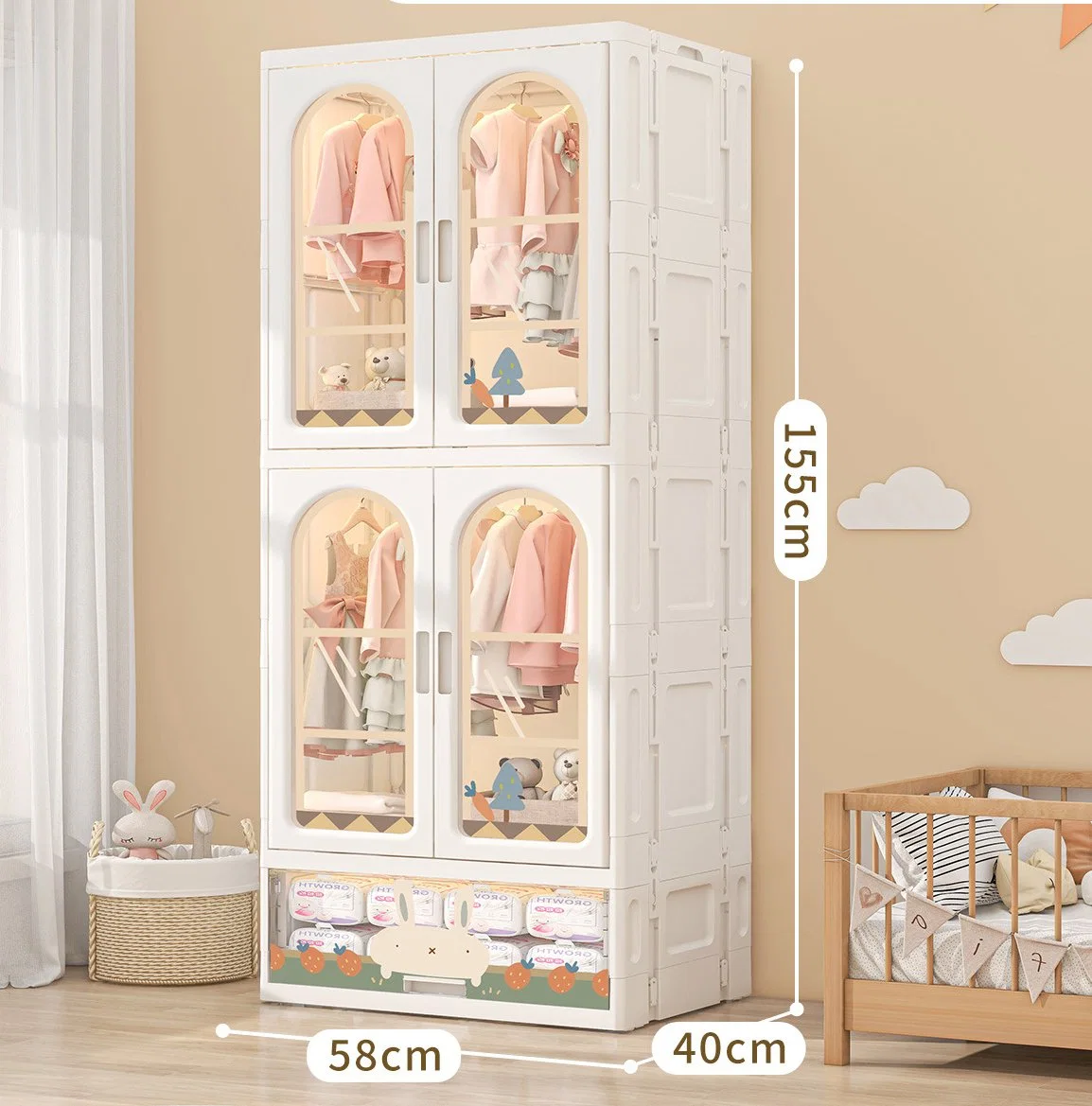 Foldable Cartoon Wardrobe for Kids - Easy Assembly, Double Doors, Clothes Organization